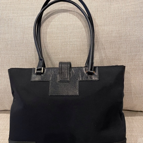 Gucci Shoulder Bag Black Gold Cotton Leather Tote - Picture 3 of 5